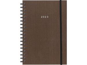 Ημερολόγιο ημερήσιο σπιράλ NEXT Fabric Plus με λάστιχο 2023 14x21cm καφέ